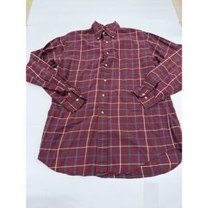 Lands End M Tall 15-15.5 Flannel Button Down Shirt Red/blue Plaid Soft